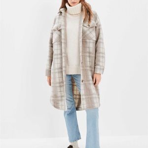 AE Elongated Plaid Tan Shacket S